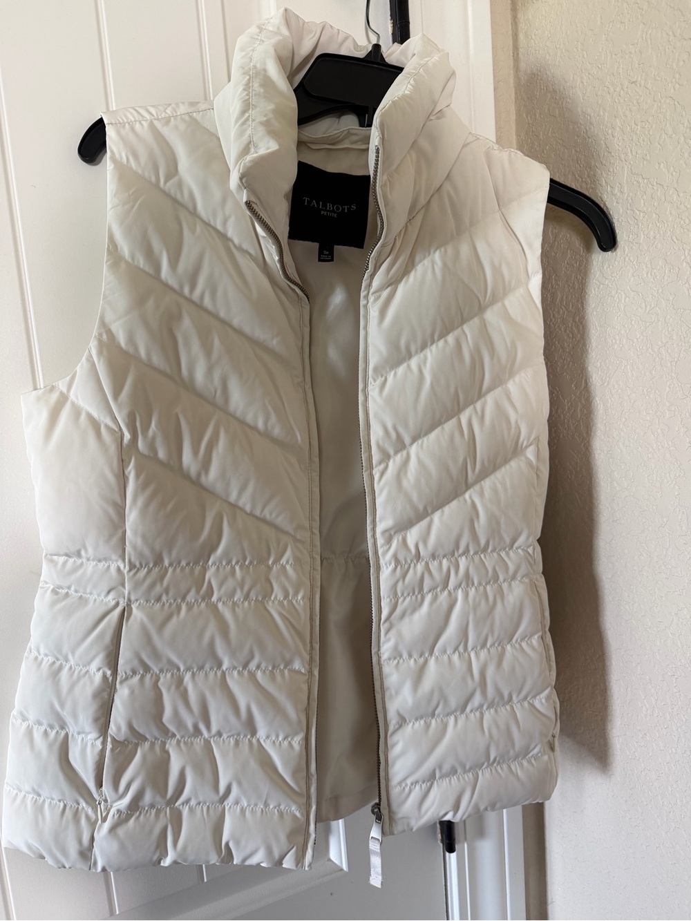 Talbots Cream Quilted Puff Vest with High Collar